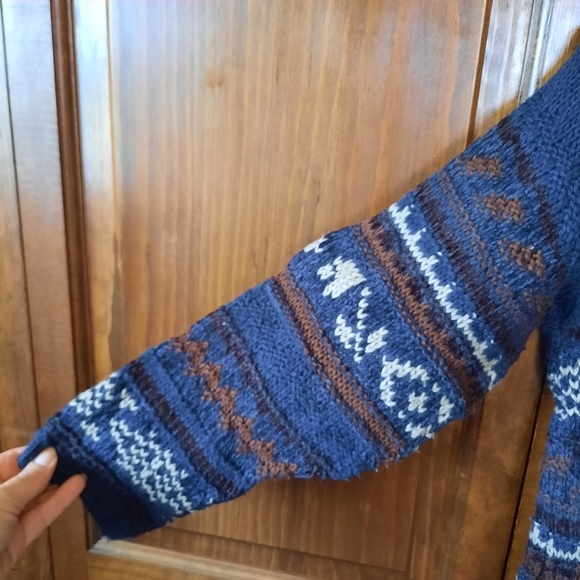 Tramonti Made in Italy wool blend Nordic fair isle chunky knit crewneck sweater - Picture 6 of 10